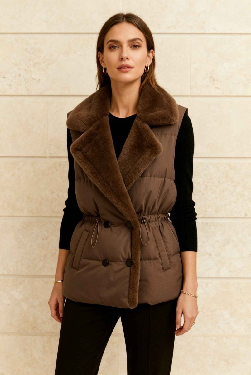 Women's Faux Fur Vest – Belted Sleeveless Winter Gilet