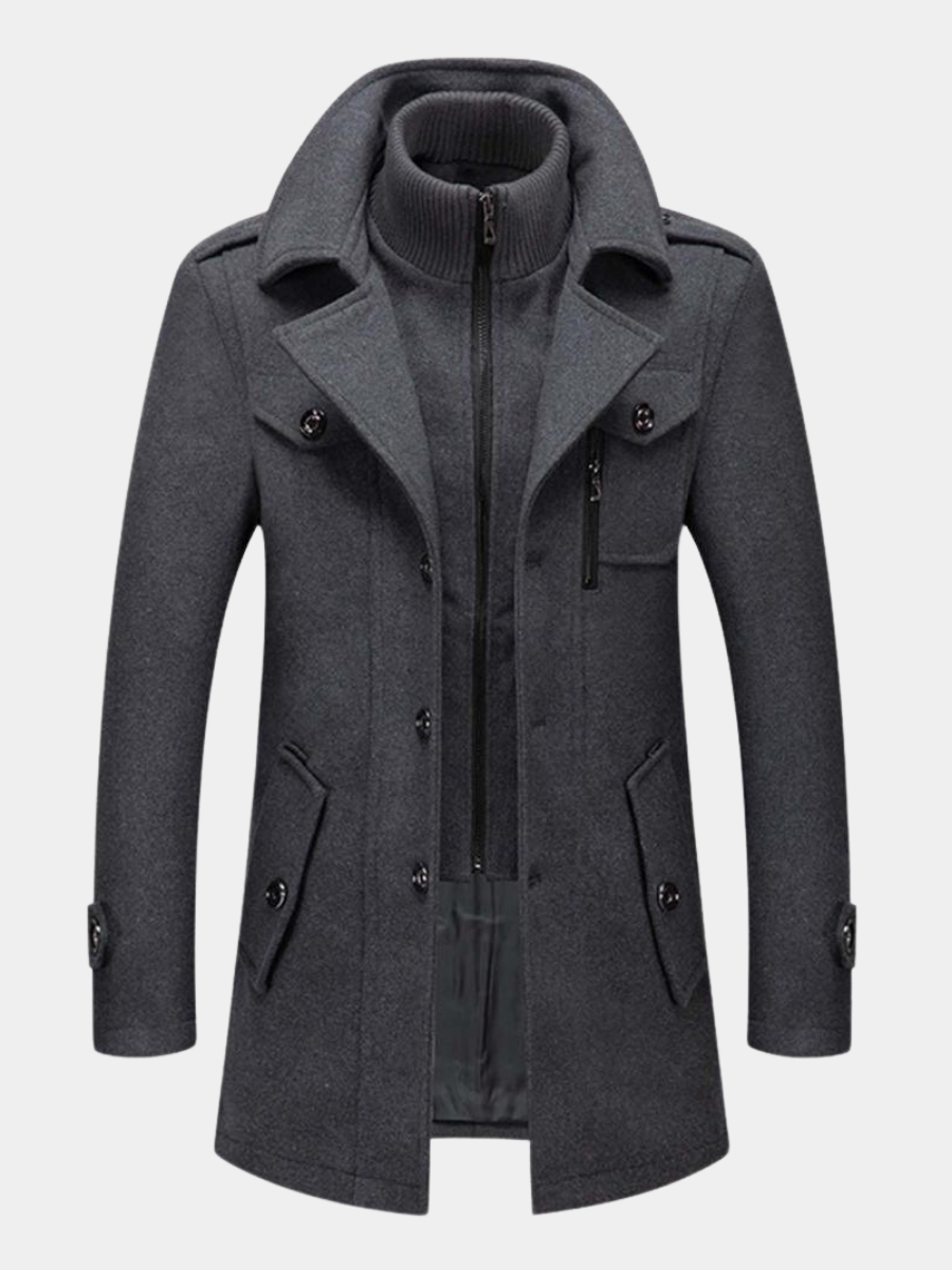 Men's Wool Blend Peacoat – Layered Collar Winter Coat | Daniel