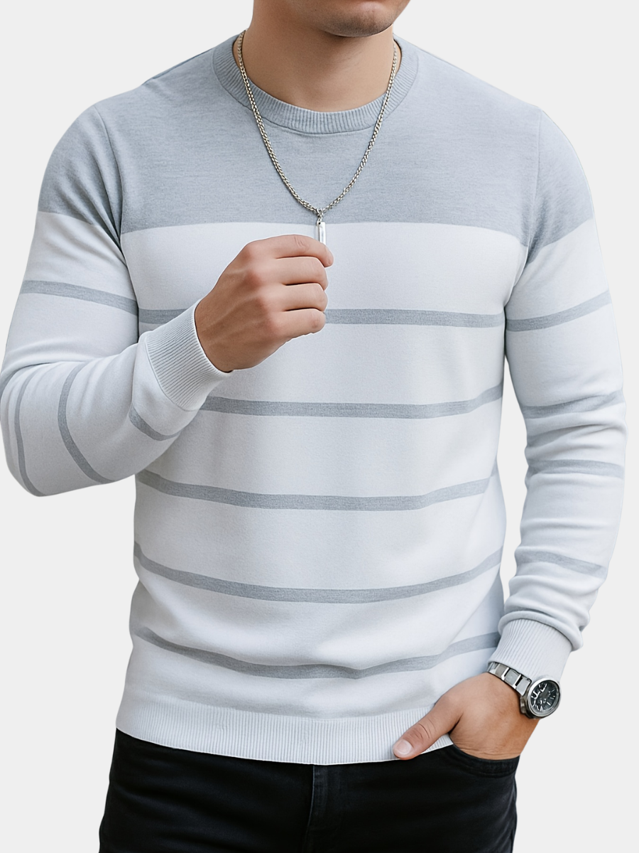 Men's Striped Crew Neck Sweater – Slim Fit Knit Pullover | Delvorn
