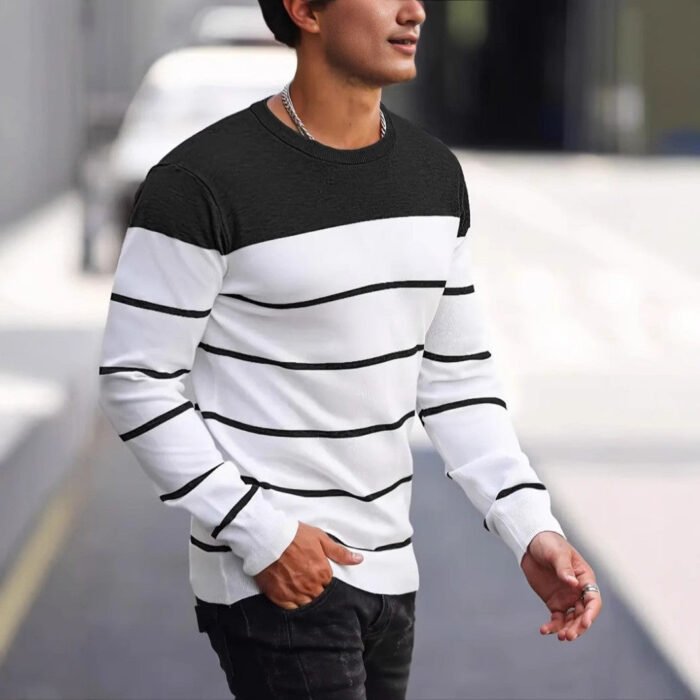 Men's Striped Crew Neck Sweater – Slim Fit Knit Pullover | Delvorn