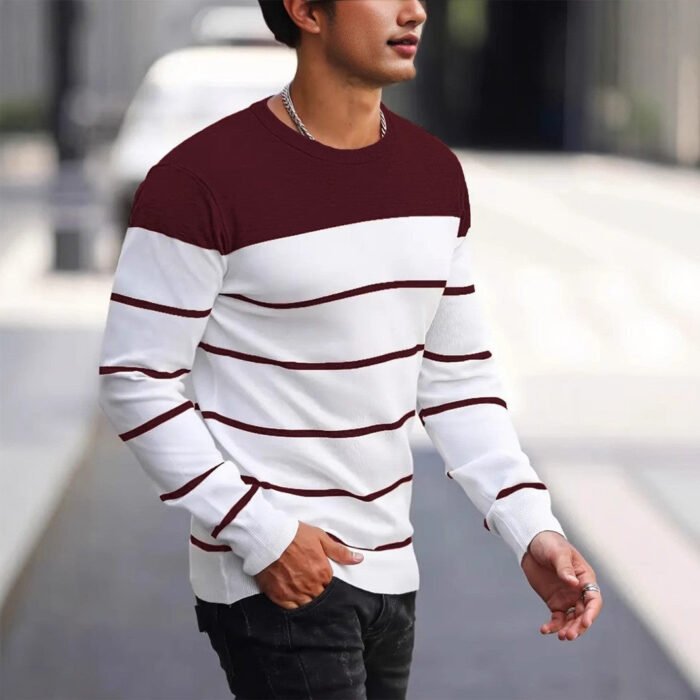 Men's Striped Crew Neck Sweater – Slim Fit Knit Pullover | Delvorn