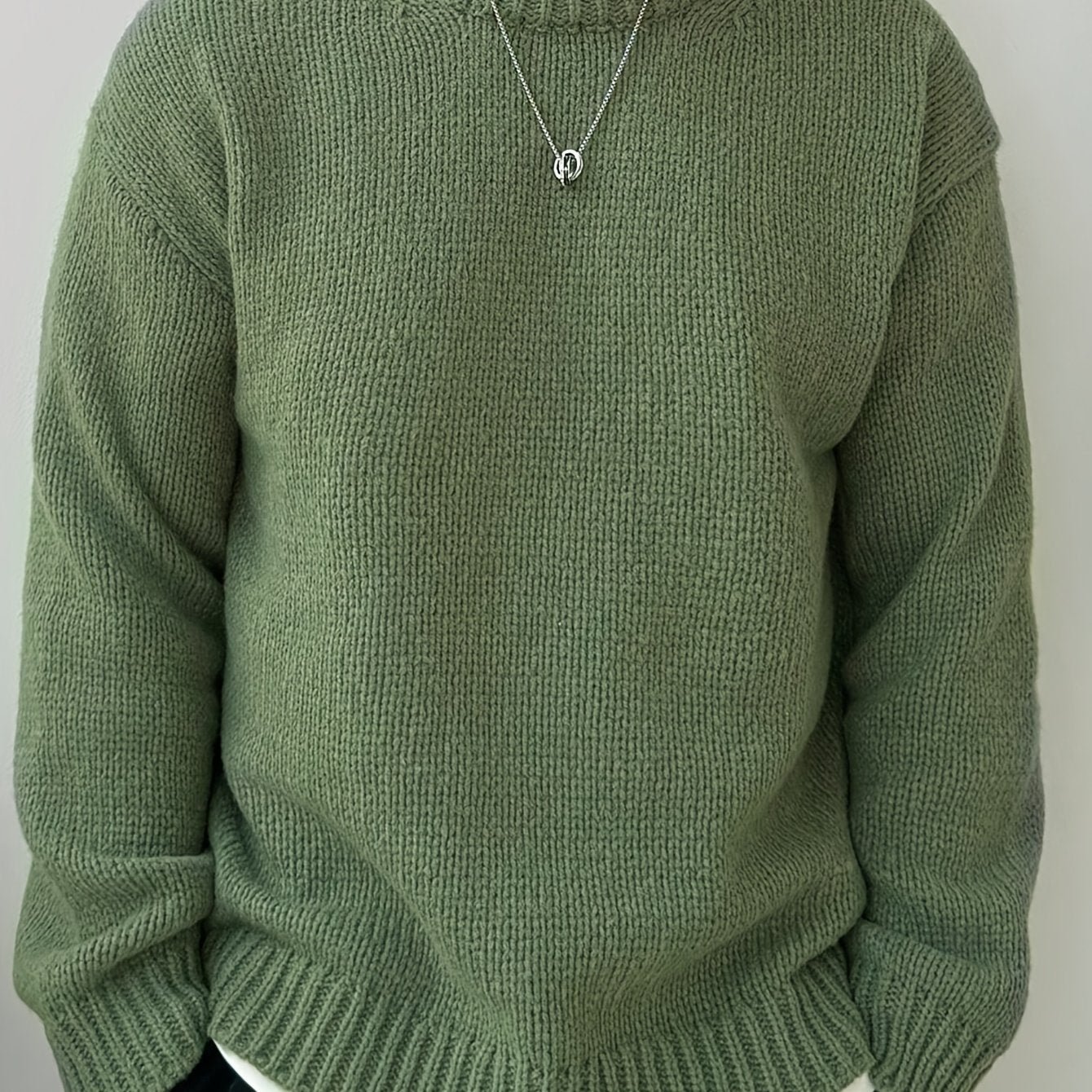 Men's Drop-Shoulder Knit Sweater – Relaxed Fit Crew Neck Pullover | Miles