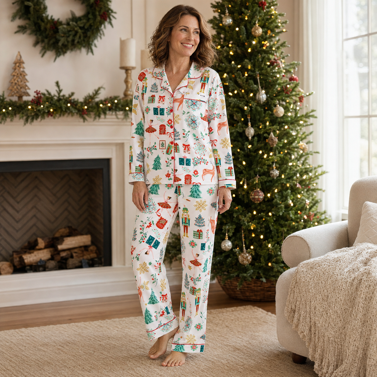 Women's Nutcracker Christmas Pajamas – Long Sleeve Button-Up Set