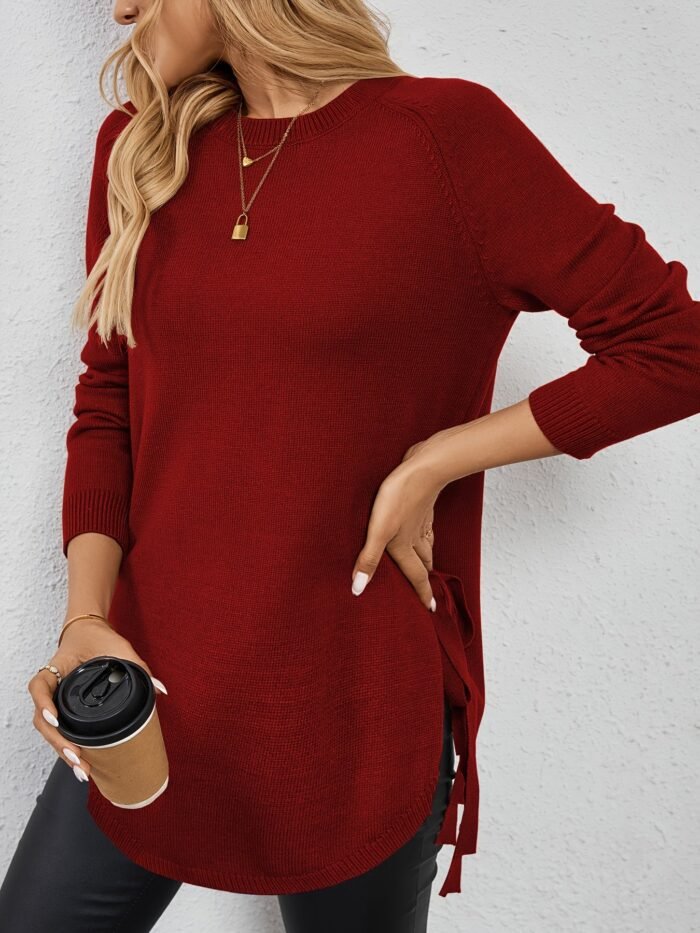 Women's Longline Knit Sweater – Relaxed Fit Long Sleeve Tunic Pullover | Marianne