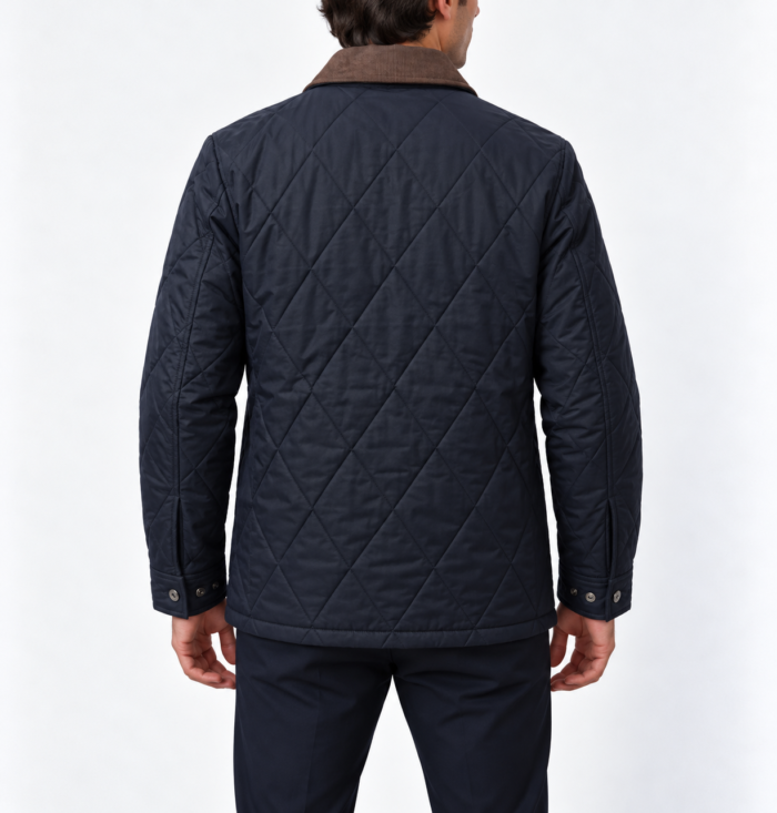 Men's Diamond Quilted Jacket – Corduroy Collar Button Front Jacket
