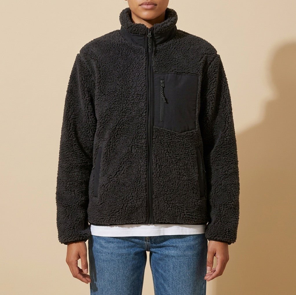 Women's Fleece Zip-Up Jacket – Mock Neck Plush Fleece Jacket with Chest Pocket