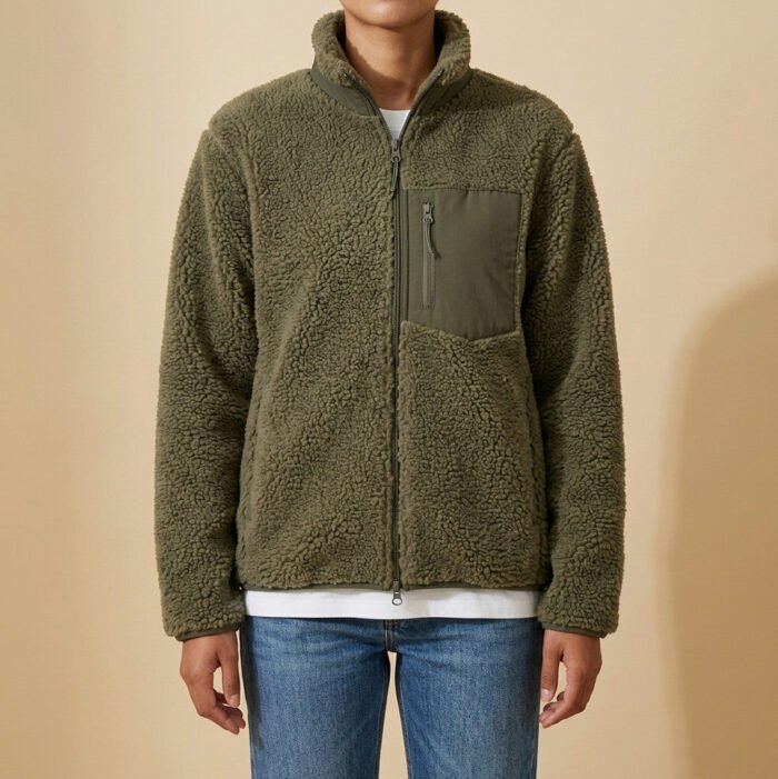 Women's Fleece Zip-Up Jacket – Mock Neck Plush Fleece Jacket with Chest Pocket