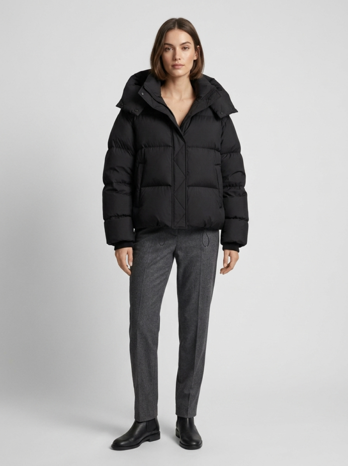 Women's Oversized Hooded Puffer Jacket – Padded Winter Coat with Drawcord Hem