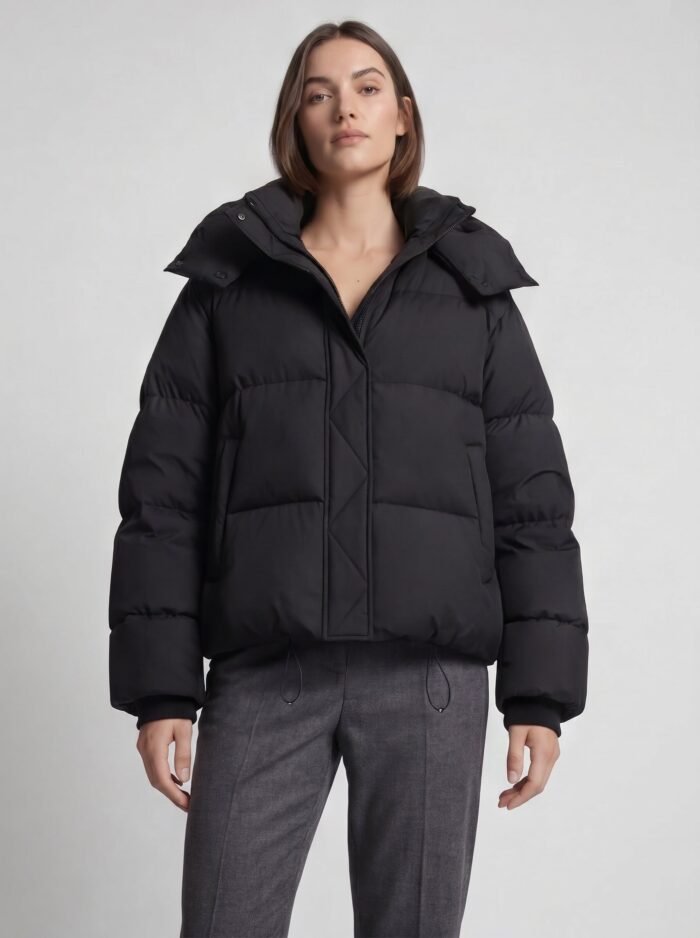 Women's Oversized Hooded Puffer Jacket – Padded Winter Coat with Drawcord Hem