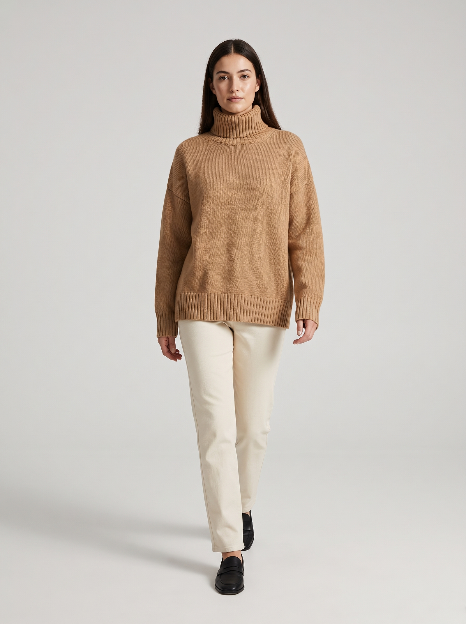 Women's Oversized Turtleneck Sweater – Chunky Knit Pullover
