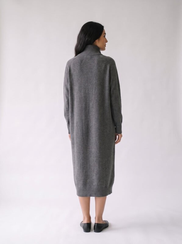 Button Funnel-Neck Long Sweater Dress