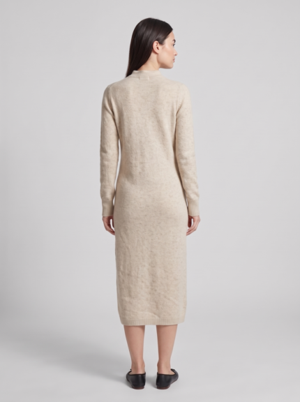 Keyhole Stand-Collar Long Sweater Dress