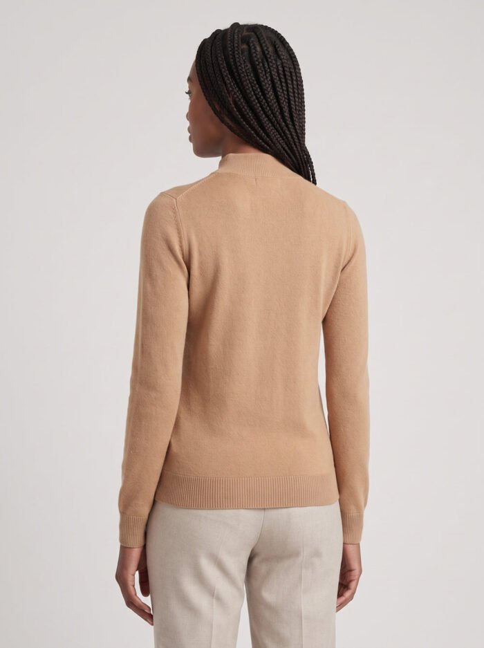 Women's Mock Neck Sweater – Fitted Knit Pullover, Camel