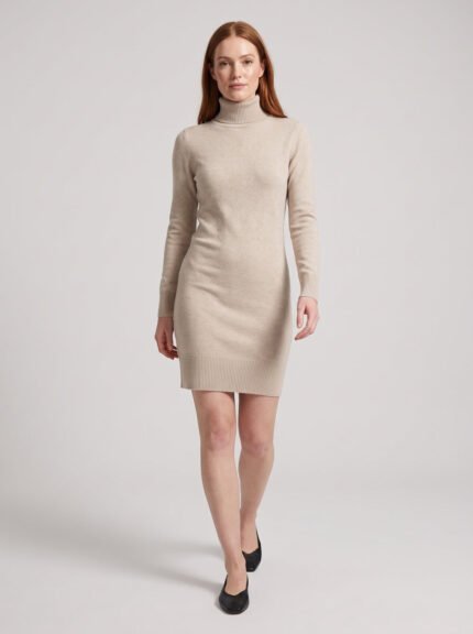 Turtleneck Knee-Length Sweater Dress