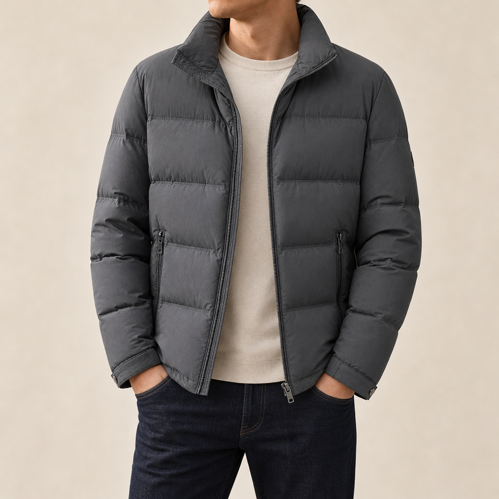 Men's Quilted Puffer Jacket – Stand Collar Winter Jacket | Luciano