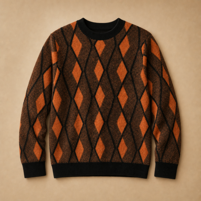 Men's Diamond Pattern Wool Sweater – Crew Neck Knit Pullover | Claudio