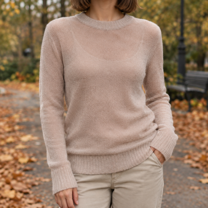 Women's Sheer Knit Sweater – Lightweight Crew Neck Long Sleeve Pullover | Adrienne-Sage