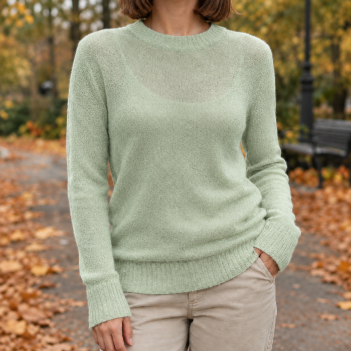 Women's Sheer Knit Sweater – Lightweight Crew Neck Long Sleeve Pullover | Adrienne-Sage