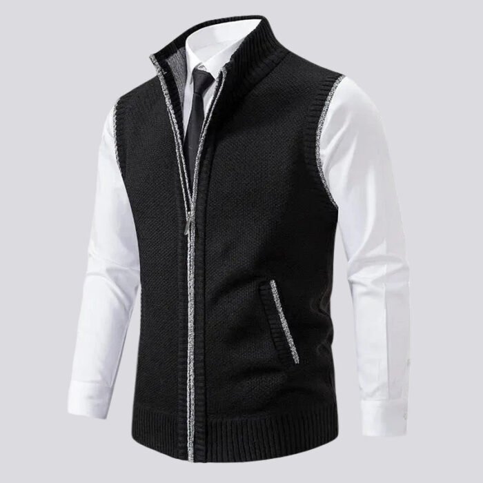 Men's Full-Zip Knit Vest – Stand Collar Sweater Vest with Welt Pockets | Fletcher