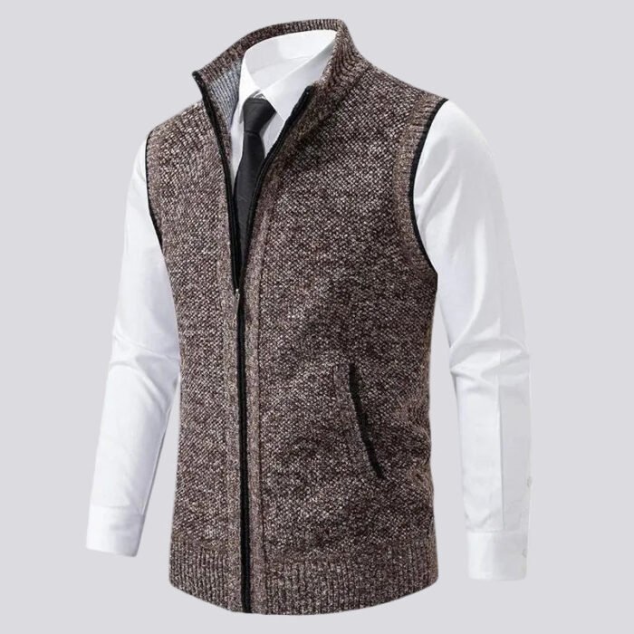Men's Full-Zip Knit Vest – Stand Collar Sweater Vest with Welt Pockets | Fletcher