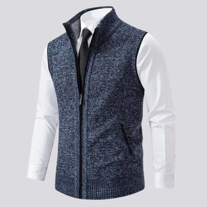 Men's Full-Zip Knit Vest – Stand Collar Sweater Vest with Welt Pockets | Fletcher