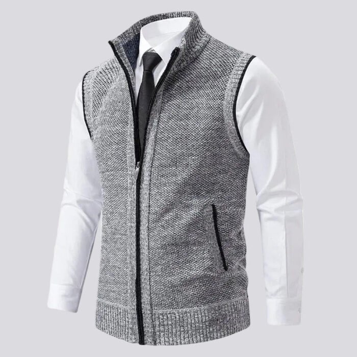 Men's Full-Zip Knit Vest – Stand Collar Sweater Vest with Welt Pockets | Fletcher