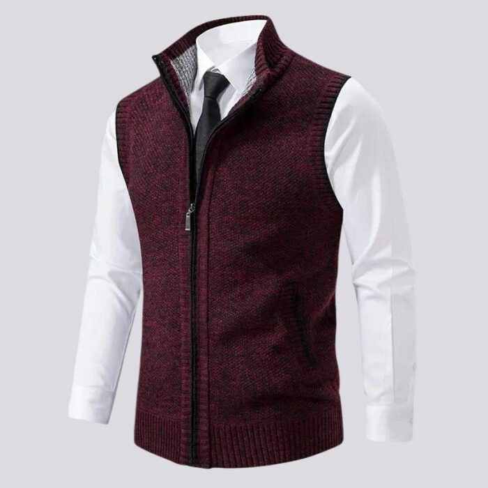 Men's Full-Zip Knit Vest – Stand Collar Sweater Vest with Welt Pockets | Fletcher
