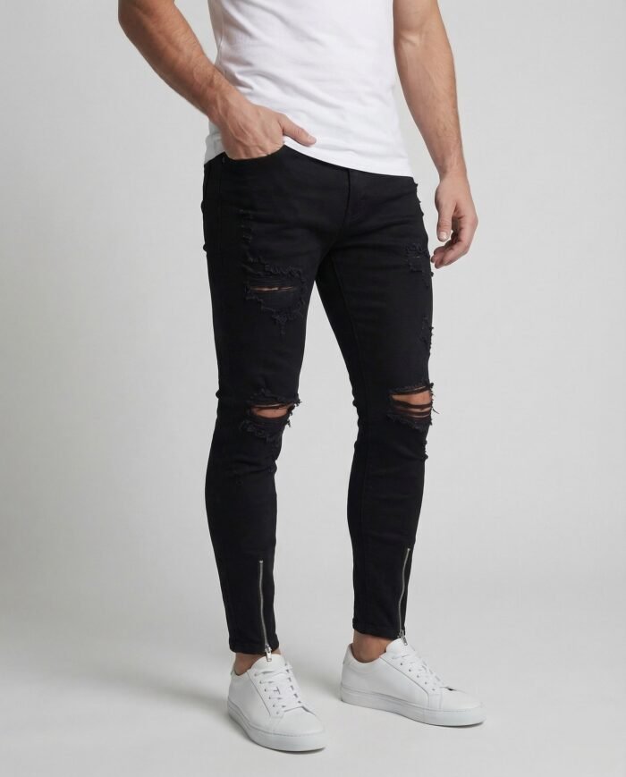 Men's Distressed Skinny Jeans – Ankle Zip Fitted Denim Pants