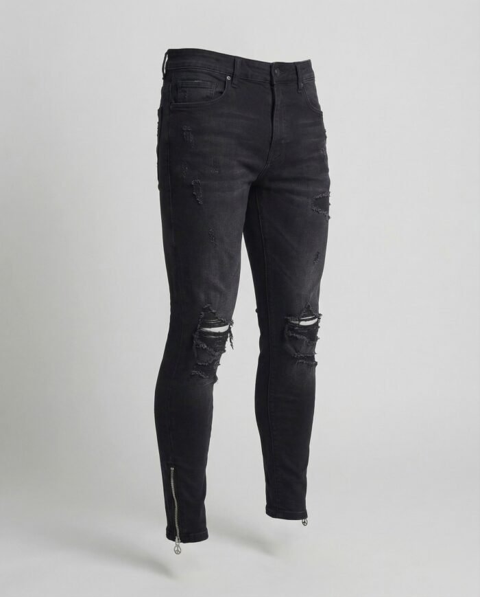 Men's Distressed Skinny Jeans – Ankle Zip Fitted Denim Pants