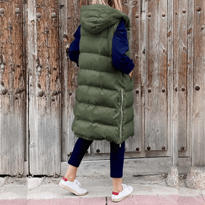 Women Quilted Long Puffer Vest Hooded Sleeveless Gilet Black