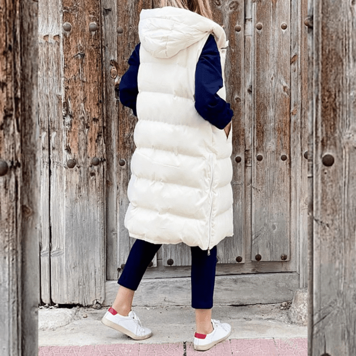 Women Quilted Long Puffer Vest Hooded Sleeveless Gilet Black