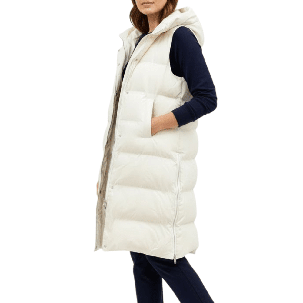 Women Quilted Long Puffer Vest Hooded Sleeveless Gilet Black