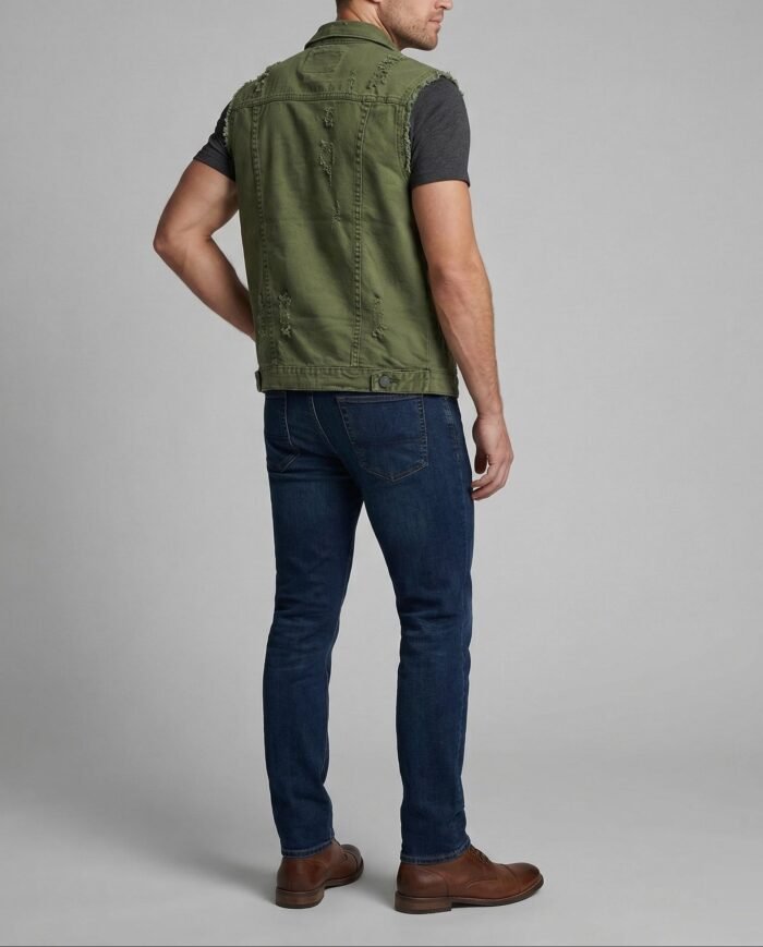 Men's Distressed Denim Vest – Button Front Sleeveless Waistcoat