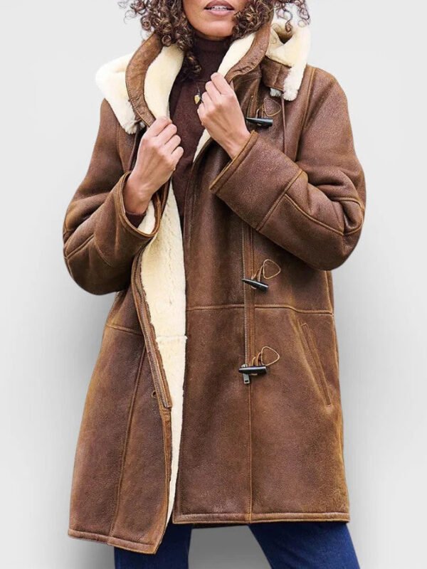 Women's Coat | Shearling Lined Brown Duffle