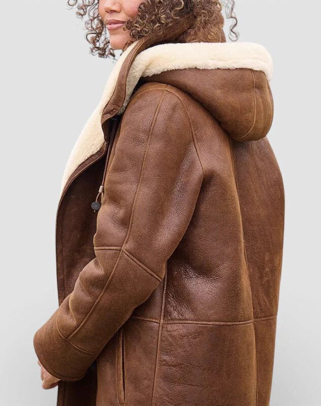 Women's Coat | Shearling Lined Brown Duffle