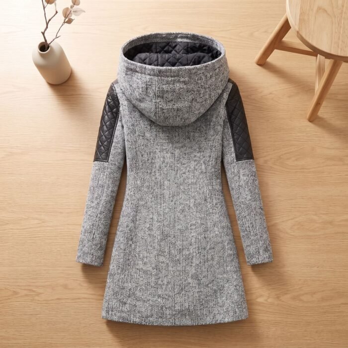Women's Hooded Quilted Trim Long Coat | Delphine