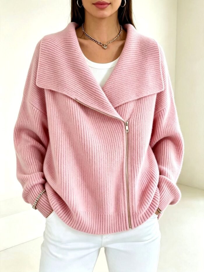 Women's Oversized Collar Zip Cardigan | Faye