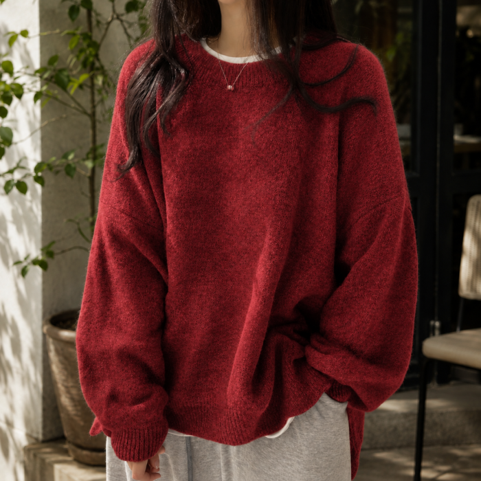 Women's Oversized Fluffy Crew Neck Sweater | Marcelline