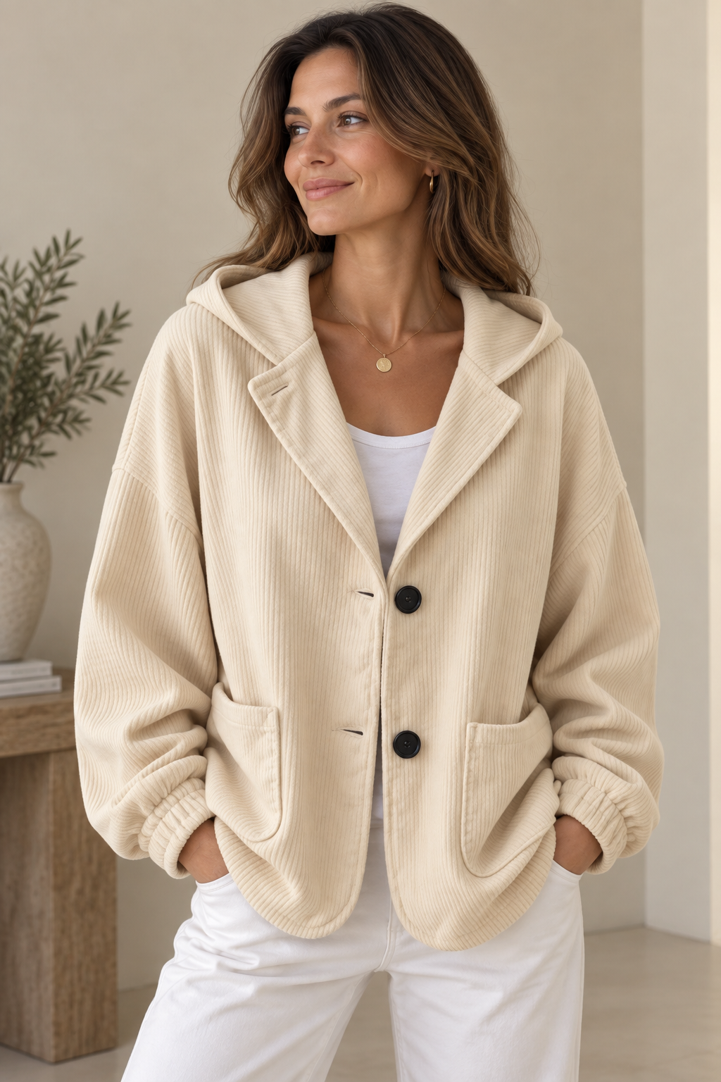 Women's Oversized Hooded Corduroy Jacket | Marguerite