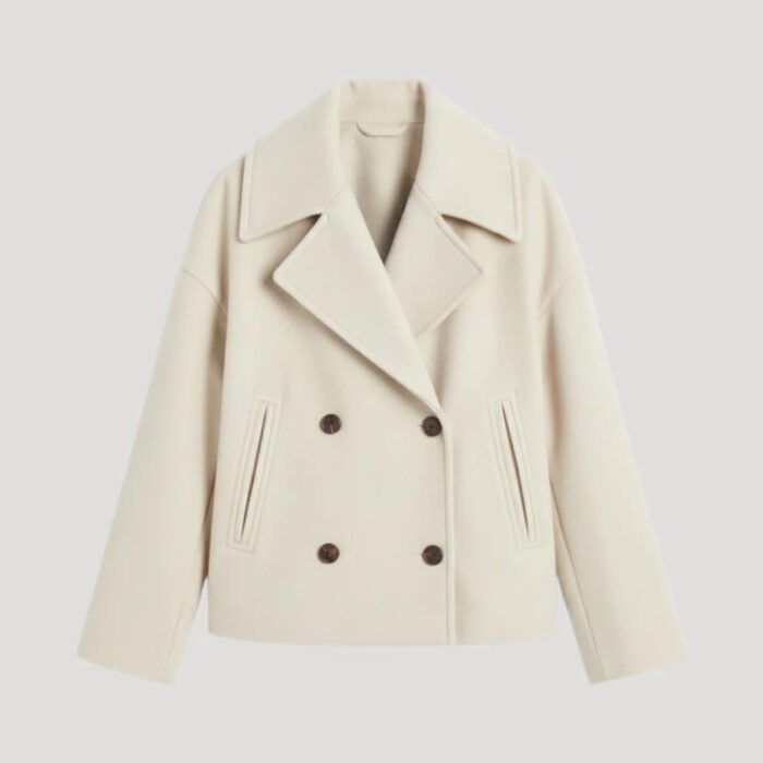 Women's Wool Blend Pea Coat – Double-Breasted Notched Collar Coat