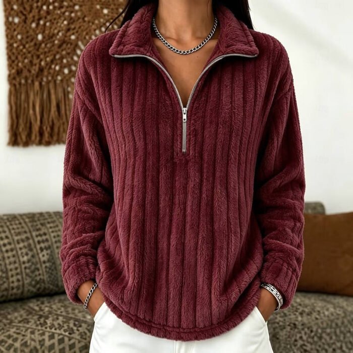 Women's Ribbed Half Zip Fleece Pullover | Fenwick