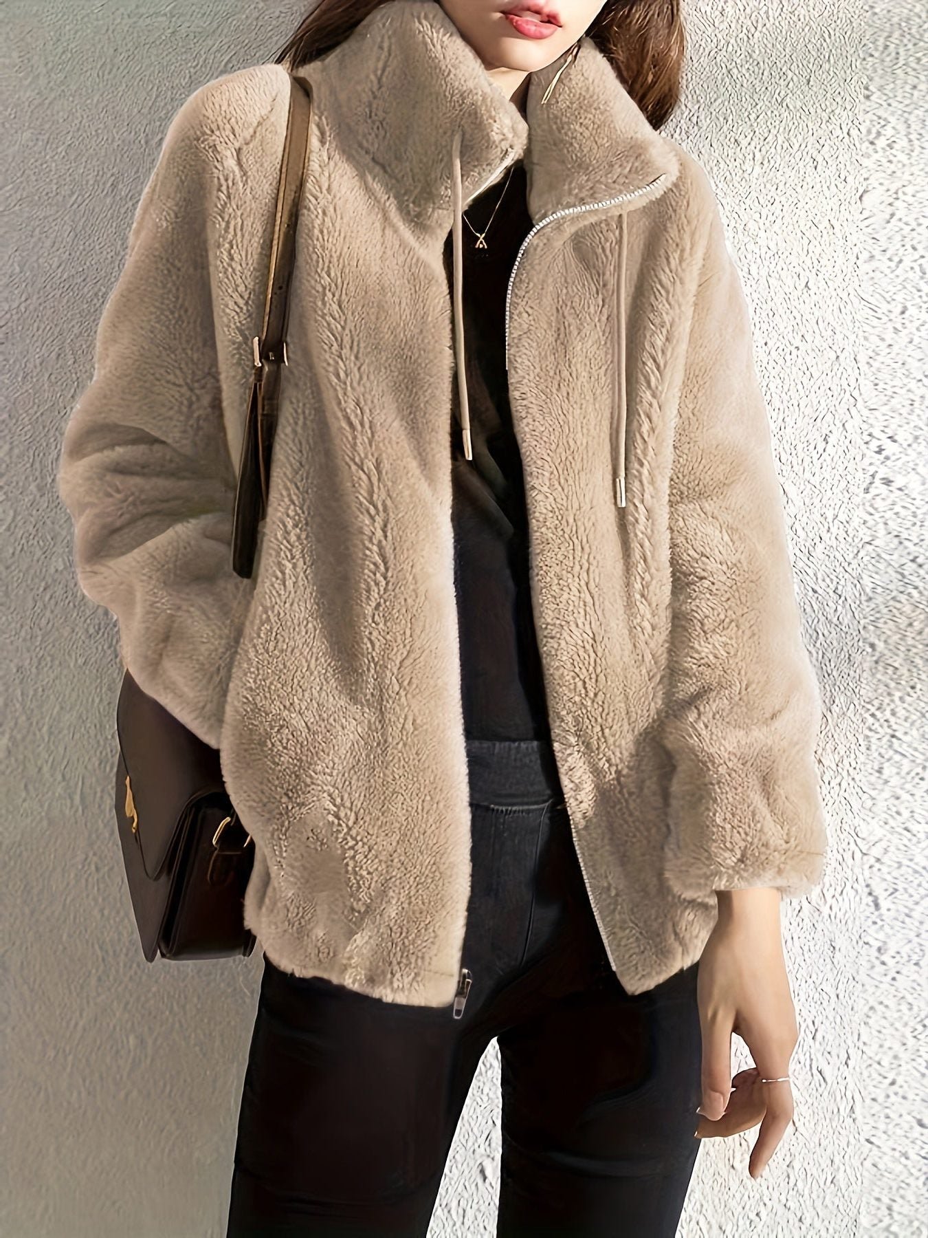 Women's Stand Collar Full Zip Teddy Jacket | Rosalind