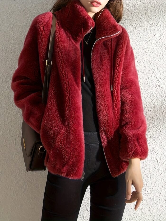 Women's Stand Collar Full Zip Teddy Jacket | Rosalind