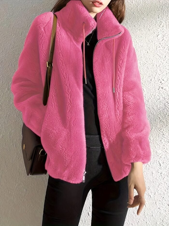 Women's Stand Collar Full Zip Teddy Jacket | Rosalind