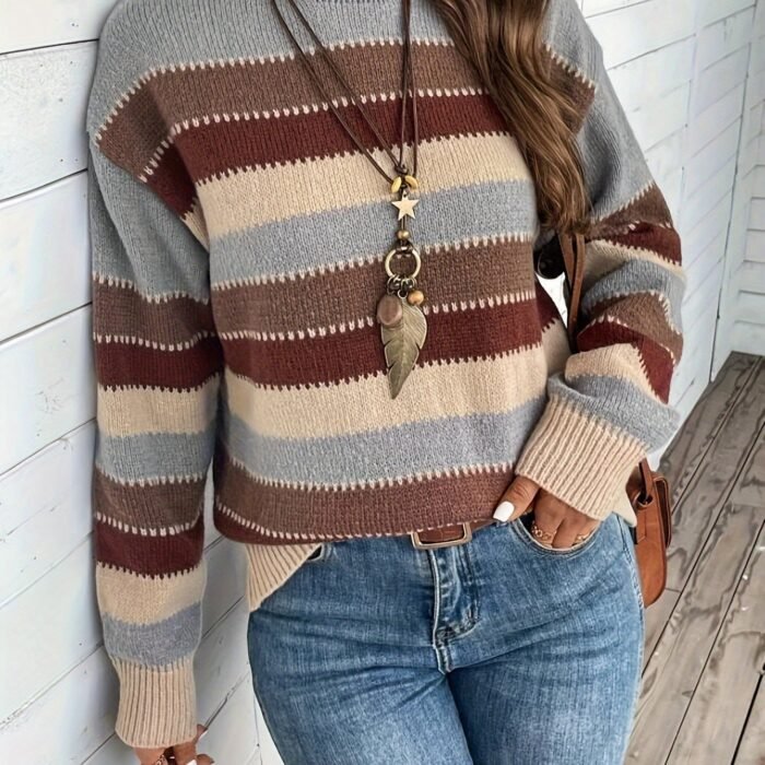 Women's Striped Round Neck Oversized Sweater | Odessa