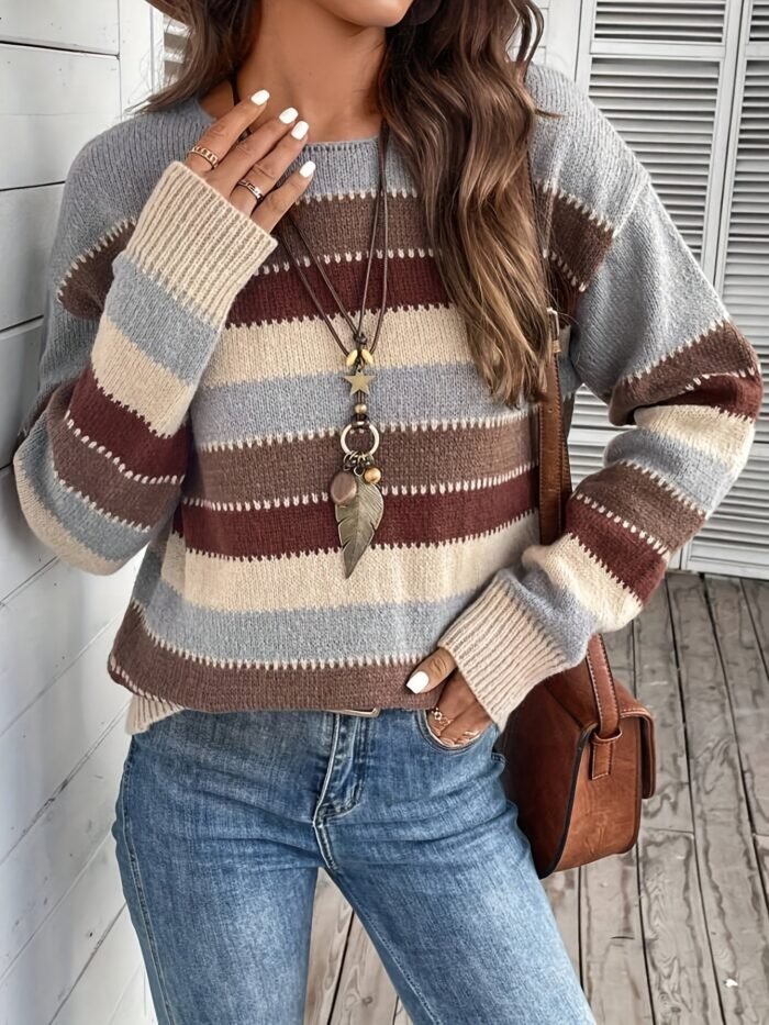 Women's Striped Round Neck Oversized Sweater | Odessa