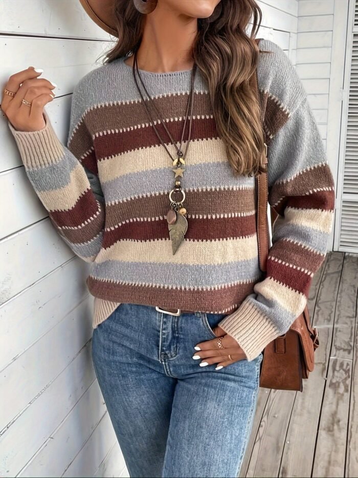 Women's Striped Round Neck Oversized Sweater | Odessa