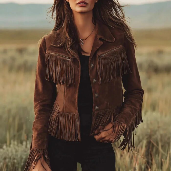 Women's Brown Suede Fringe Jacket – Button Front Western Jacket