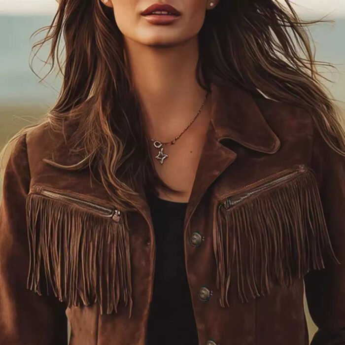 Women's Brown Suede Fringe Jacket – Button Front Western Jacket
