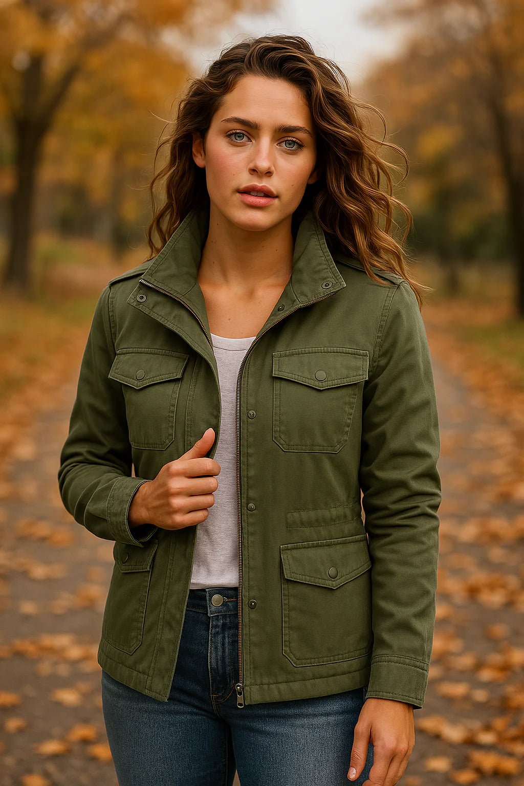 Women's Utility Jacket – Zip Up Button Front Casual Jacket